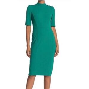 Donna Morgan Dress Mock Neck 3/4 Sleeve Sheath Knee Length Teal Blue Green 4